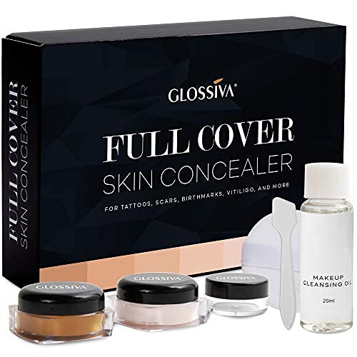 Glossiva Tattoo Concealer - Skin Concealer - Waterproof - For Dark Spots, Scars, Vitiligo, And More - Tattoo Cover-Up Makeup - Use on Body, For Legs, for Men and Women