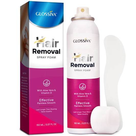 Glossiva Hair Removal Spray Foam - Newest Formula from 100% Natural Ingredients - Effective & Painless Hair Removal Cream - Body & Intimate Depilatory Spray Foam for Women & Men